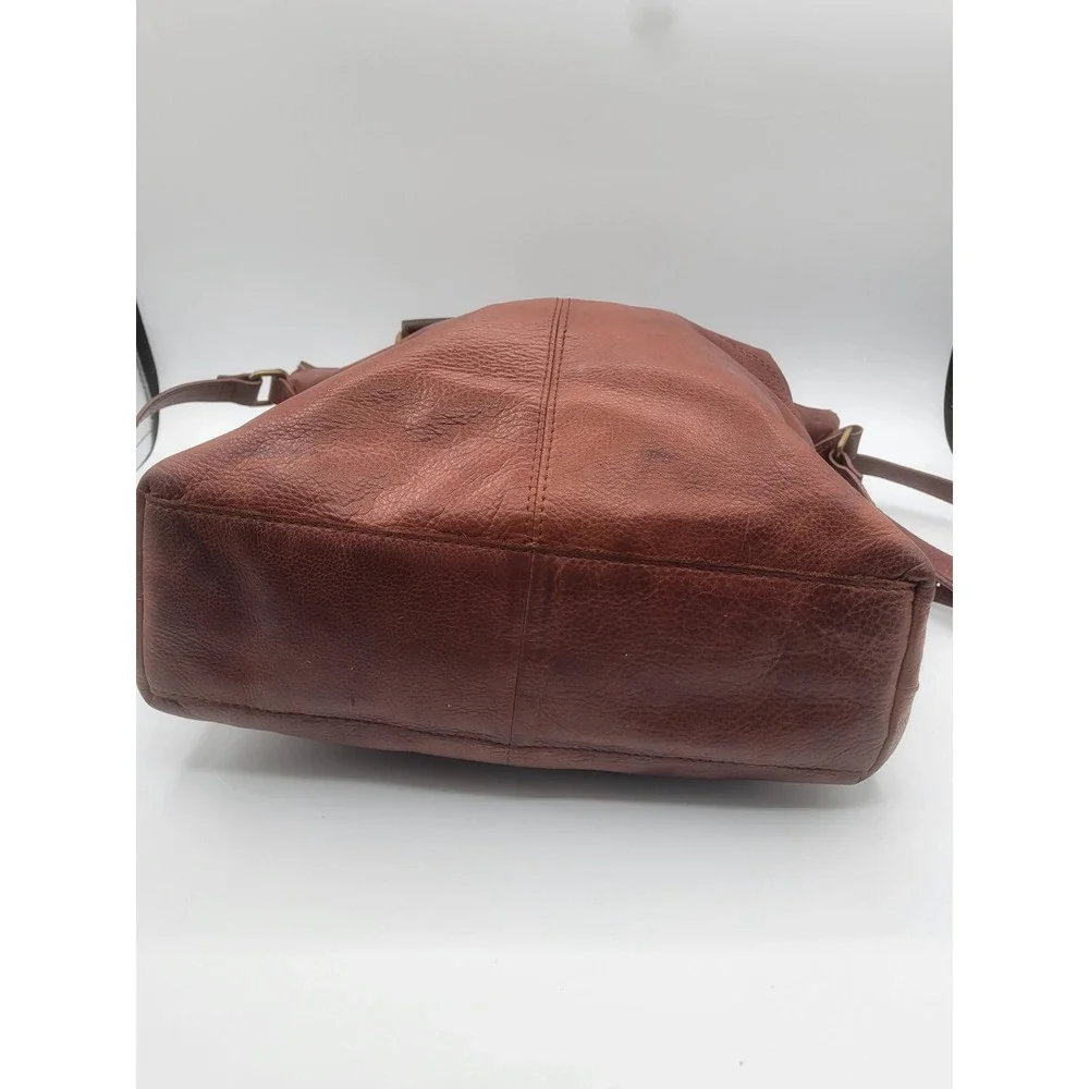 American Leather Co Cognac Brown Pebbled Leather Satchel Crossbody Bag Handbag